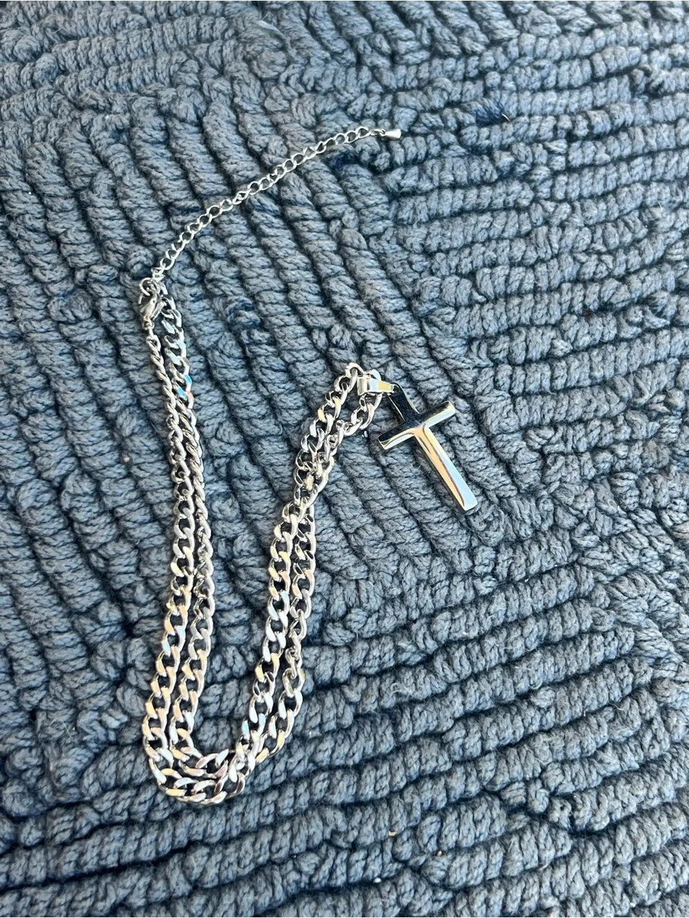 Men's Silver Cross Pendant Necklace - Polished Stainless Steel